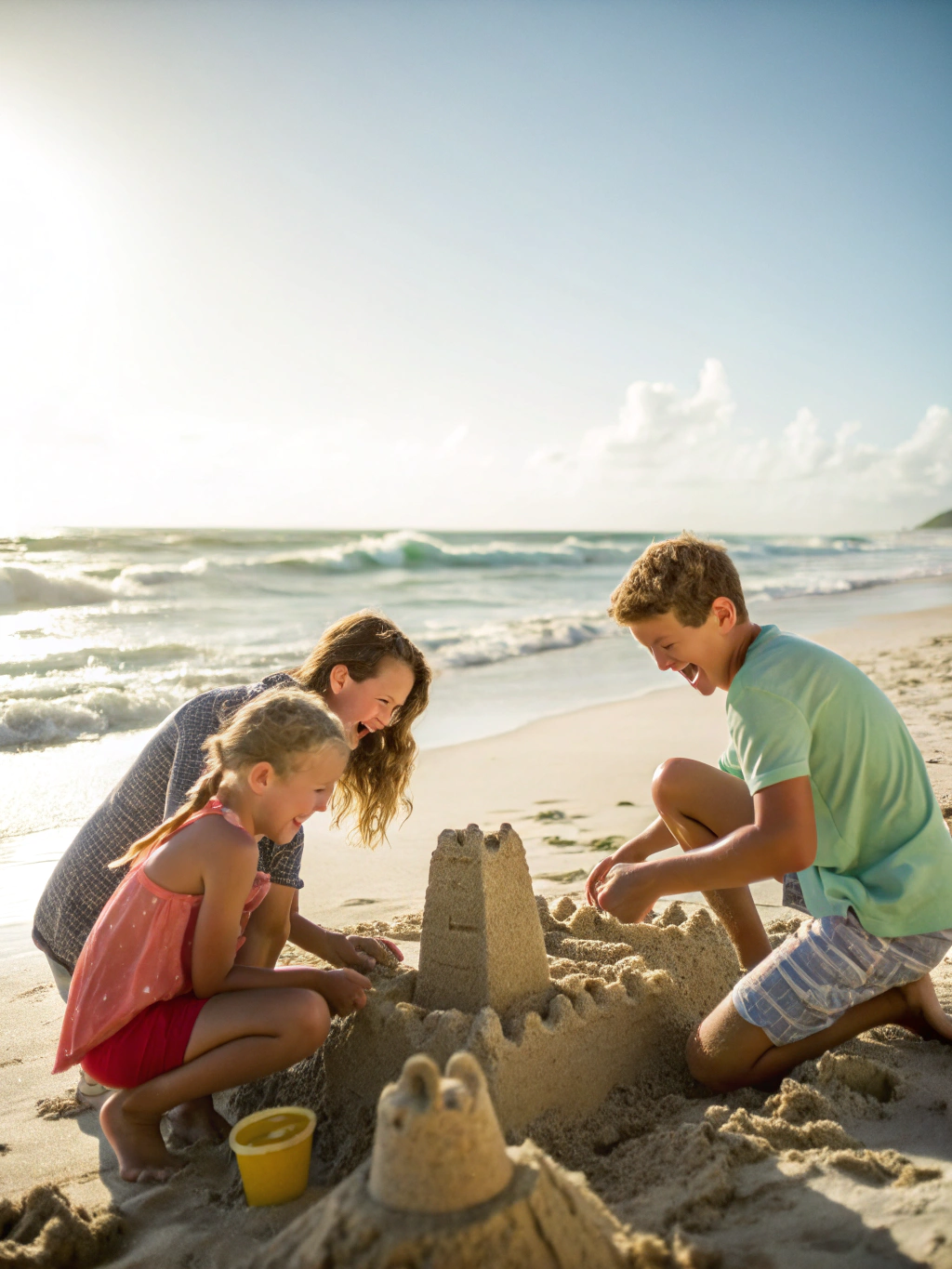 Family playing on a sunny beach