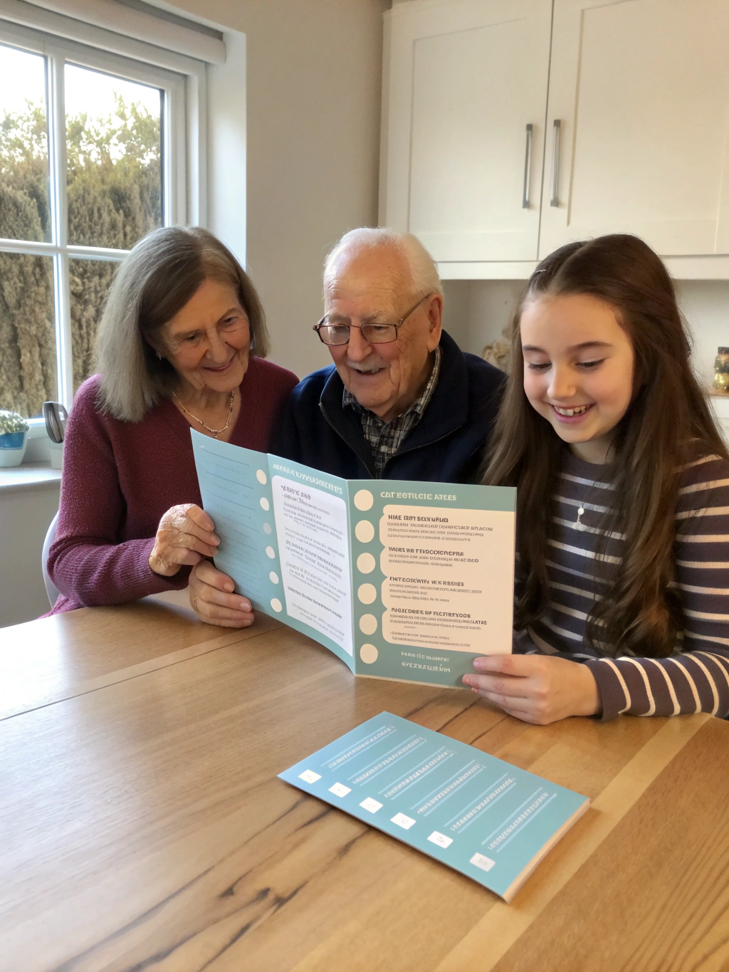 Family reviewing a detailed travel itinerary together