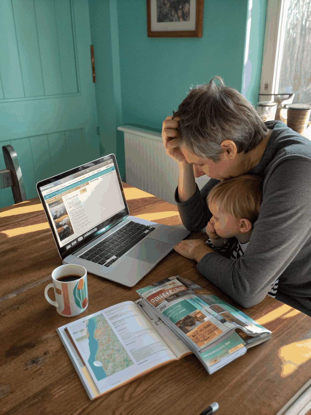 Parent planning travel on a laptop
