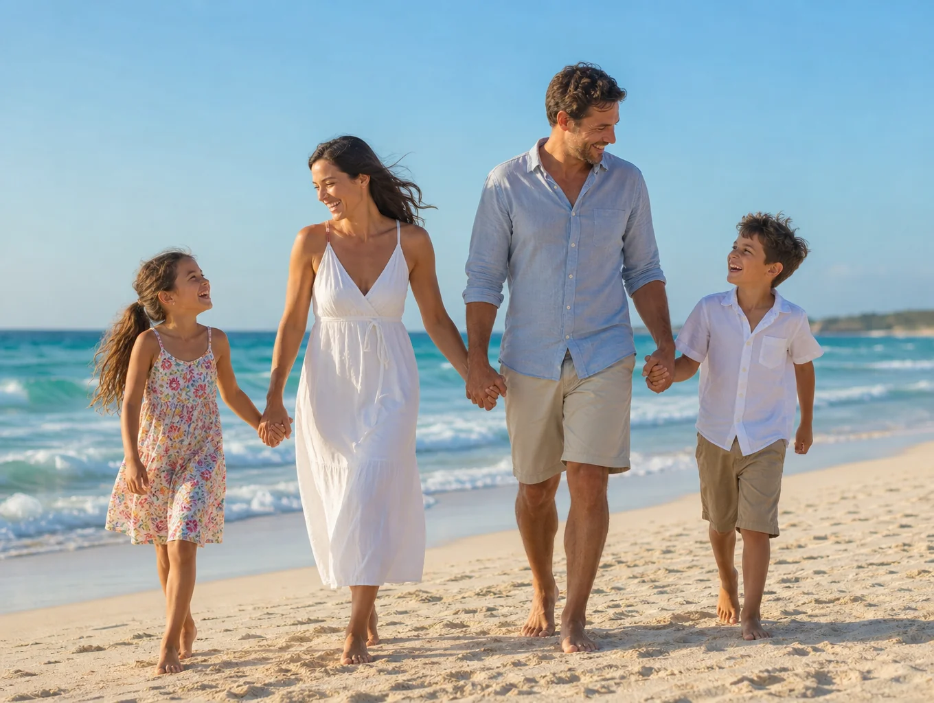 Happy family enjoying a stress-free vacation moment
