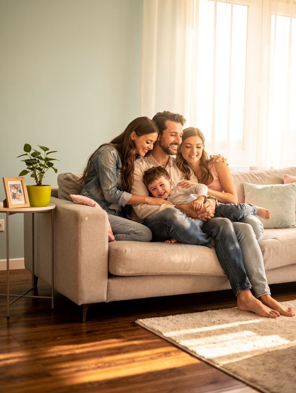 Family reviewing travel plans together in a cozy living room